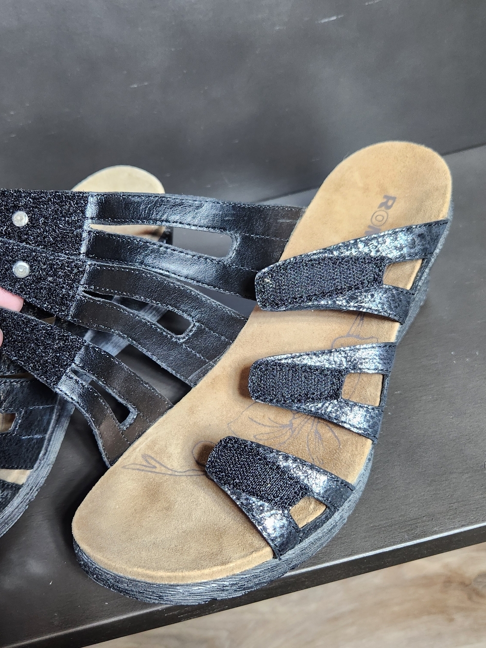 Romika Comfort Black/silver Multi-Strap Wedge Sandals Womens Us 6-6.5 EU 37 - Picture 8 of 10